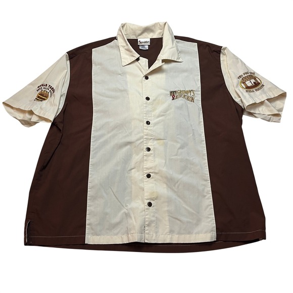 Disney Other - Disney Button‎ Down Mens XXL Brown Grumpys Tavern Bowling Shirt Short Sleeve